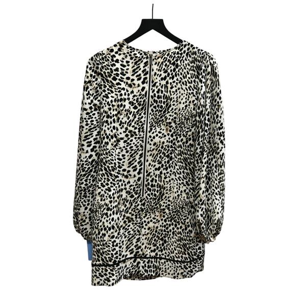 LDT Beige Brown Animal Print Long Sleeve Mini Dress Size 2 - Picture 2 of 7